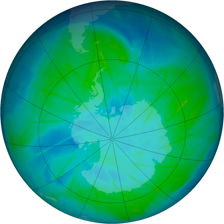 Antarctic ozone map for 30 January 2010